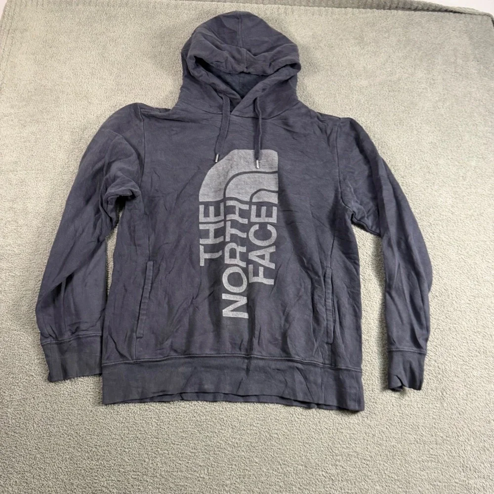 The North Face Mens Vertical Logo Graphic Hoodie Charcoal Grey Medium Pullover